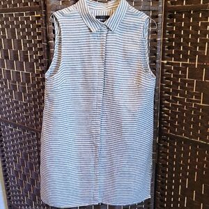 Tahari Blue and White Striped Linen Dress Or Long Top